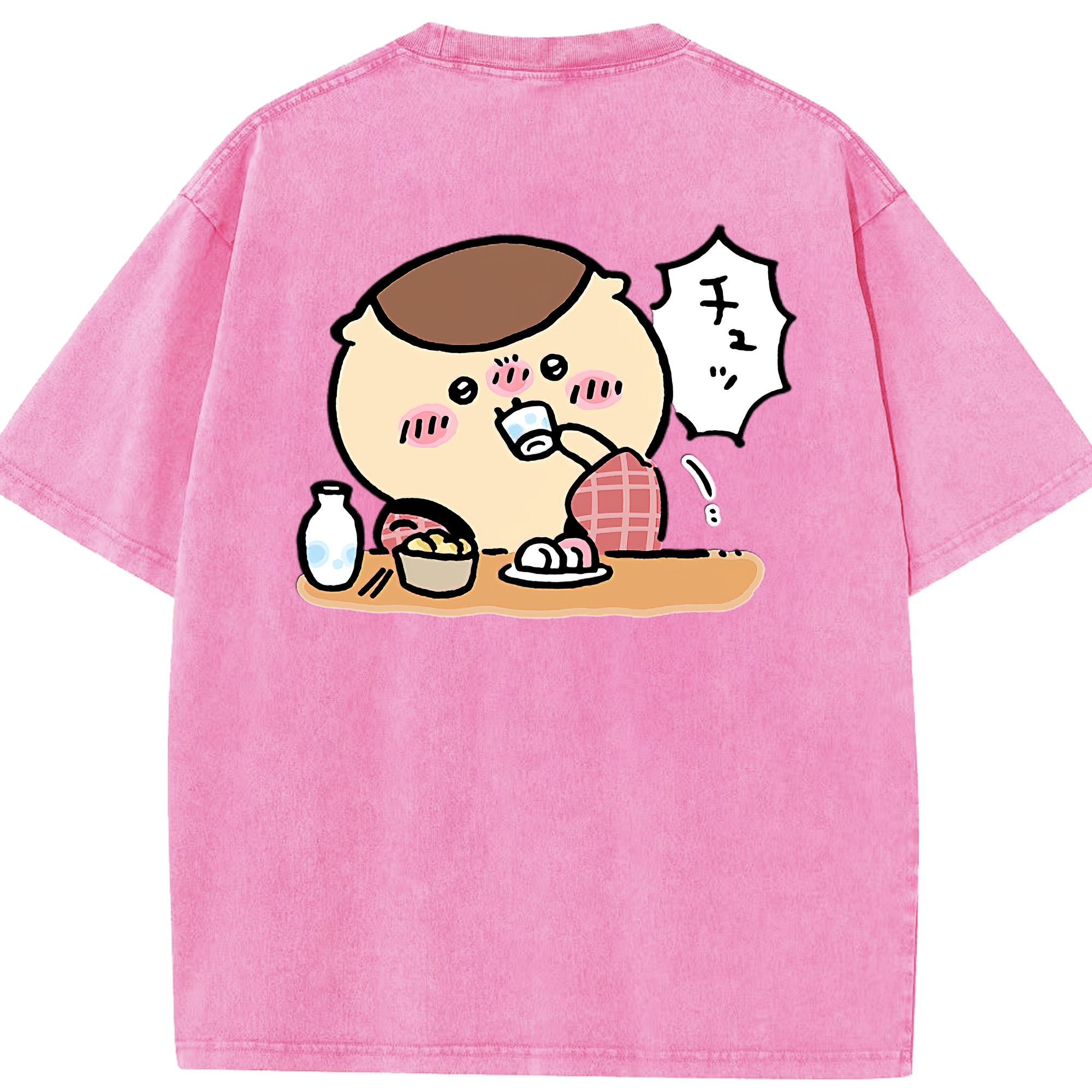 （画像用） ちいかわ くりまんじゅう Chii-kawa kuri manjū 綿100% ヴィンテージ風 半袖Tシャツ（背面プリント）